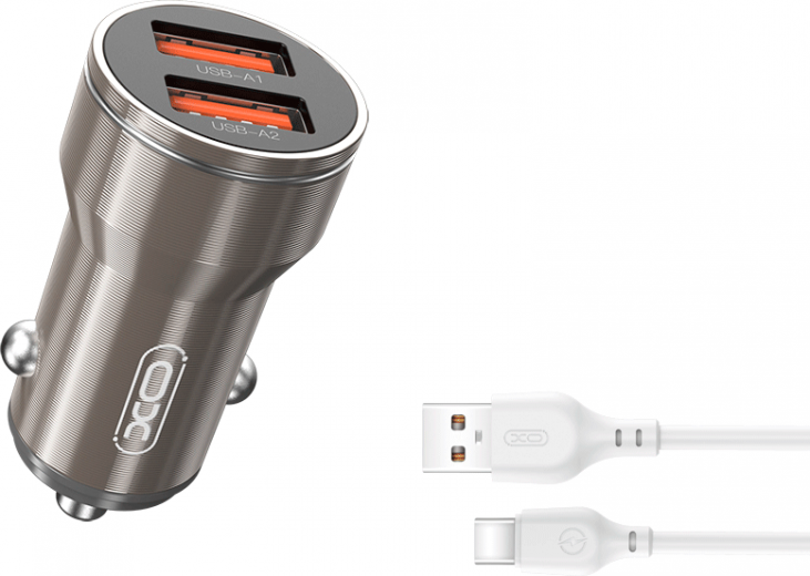Автомобільний зарядний пристрій XO CC48 Metal Smart Car Charger 2USB 2.4A + type-C cable Grey - фото Автомобільний зарядний пристрій XO CC48 Metal Smart Car Charger 2USB 2.4A + type-C cable Grey - фото - інтернет-магазин електроніки та побутової техніки TTT