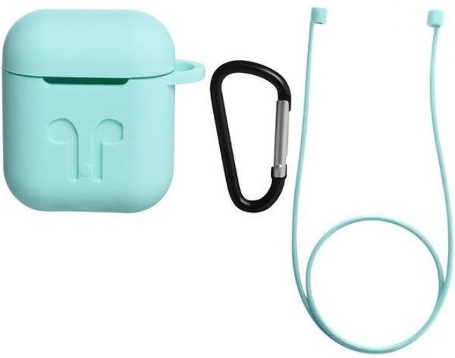 Чохол для навушників Apple AirPods Silicone Case with carbine + Straps Lite Blue - фото - інтернет-магазин електроніки та побутової техніки TTT