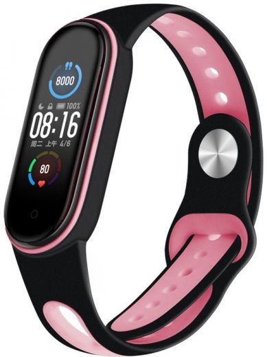 Ремешок BeCover Sport Style для Xiaomi Mi Smart Band 5 (705167) Black-Pink - фото - интернет-магазин электроники и бытовой техники TTT