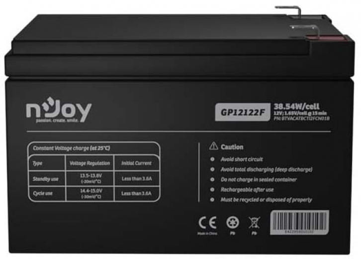 Акумуляторна батарея nJoy GP12122F 12V 12AH (BTVACATBCTI2FCN01B) AGM - фото - інтернет-магазин електроніки та побутової техніки TTT