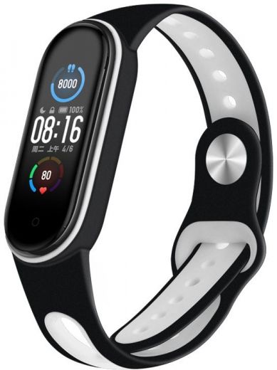 Ремешок BeCover Sport Style для Xiaomi Mi Smart Band 5 (705170) Black-White - фото - интернет-магазин электроники и бытовой техники TTT