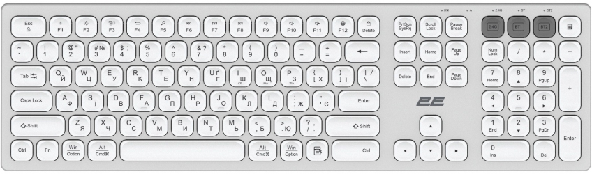 Клавиатура 2E KS270 WL/BT EN/UK (2E-KS270WBWH_UA) Silver/White 