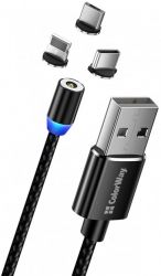 Кабель Colorway USB - 3в1 (Lightning+MicroUSB+Type-C) Magnetic 2.4А 1 м (CW-CBUU020-BK) Black Кабель Colorway USB - 3в1 (Lightning+MicroUSB+Type-C) Magnetic 2.4А 1 м (CW-CBUU020-BK) Black