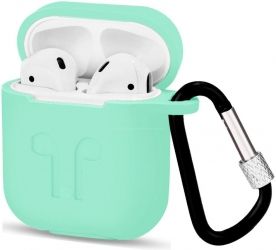 Чехол для наушников Apple AirPods Silicone Case with carbine + Straps Mint