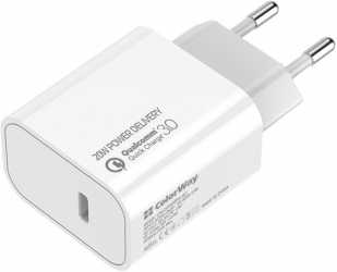 Сетевое зарядное устройство СolorWay Power Delivery Port USB Type-C (20W) V2 (CW-CHS026PD-WT) White Сетевое зарядное устройство СolorWay Power Delivery Port USB Type-C (20W) V2 (CW-CHS026PD-WT) White