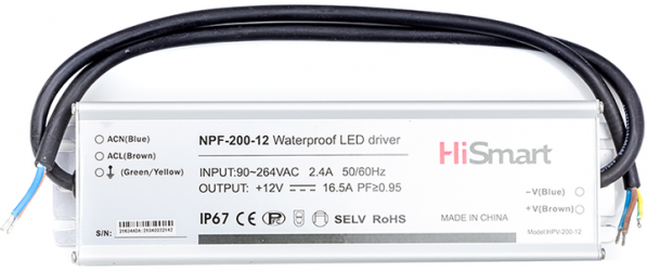 Блок питания HiSmart 12V 16.5A 200W PFC IP67 (NPF-200-12) Блок питания HiSmart 12V 16.5A 200W PFC IP67 (NPF-200-12)