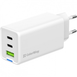 Мережевий зарядний пристрій ColorWay GaN Mini 65W PD Port PPS USB (USB-2C1A) (CW-CHS058PD-WT) White Мережевий зарядний пристрій ColorWay GaN Mini 65W PD Port PPS USB (USB-2C1A) (CW-CHS058PD-WT) White