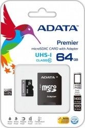 Карта памяти A-Data 64 GB microSDXC UHS-I + SD adapter Premier AUSDX64GUICL10-RA1 Карта памяти A-Data 64 GB microSDXC UHS-I + SD adapter Premier AUSDX64GUICL10-RA1
