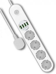 Мережевий фільтр-подовжувач СolorWay 4 розетки/4 USB (CW-CHE44W) White Мережевий фільтр-подовжувач СolorWay 4 розетки/4 USB (CW-CHE44W) White