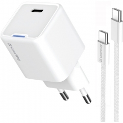 Мережевий зарядний пристрій ColorWay GaN Mini 25W PD Port PPS USB-C + cable Type-C (CW-CHS052PDC-WT) White Мережевий зарядний пристрій ColorWay GaN Mini 25W PD Port PPS USB-C + cable Type-C (CW-CHS052PDC-WT) White