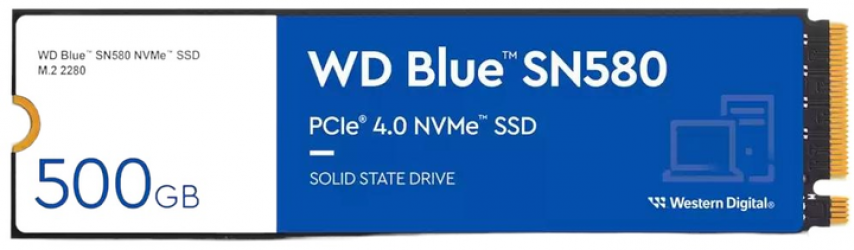 SSD диск Western Digital Blue SN580 NVMe 500GB M.2 2280 PCIe 4.0 x4 3D NAND (TLC) (WDS500G3B0E)