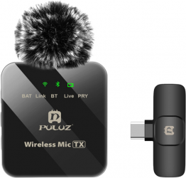 Беспроводной петличный микрофон Puluz для телефона, приемник Type-C (PU646B) Беспроводной петличный микрофон Puluz для телефона, приемник Type-C (PU646B)