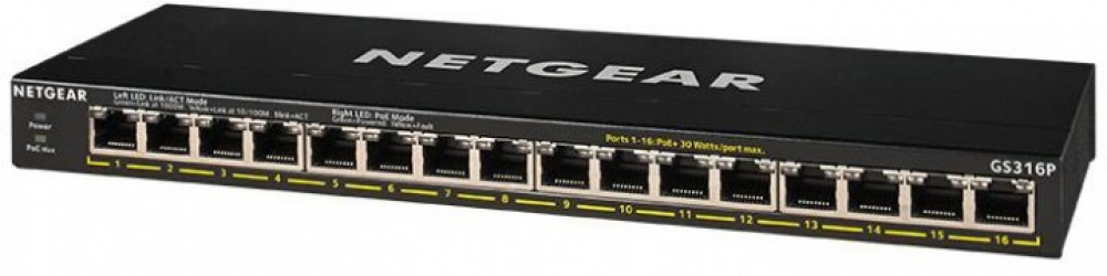 Коммутатор NETGEAR GS316P 16xGE PoE+ (115W), FlexPoE Коммутатор NETGEAR GS316P 16xGE PoE+ (115W), FlexPoE