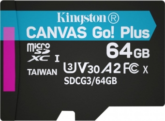 Карта памяти Kingston MicroSDXC 64GB Canvas Go! Plus Class 10 UHS-I U3 V30 A2 (SDCG3/64GBSP) Карта памяти Kingston MicroSDXC 64GB Canvas Go! Plus Class 10 UHS-I U3 V30 A2 (SDCG3/64GBSP)