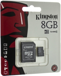 Карта памяти microSD 8Gb Kingston Class 4 (SDC4/8GB) + SD адаптер  