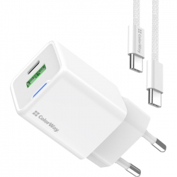 Сетевое зарядное устройство ColorWay GaN Mini 35W PD Port PPS USB (Type-C PD + USB QC3.0) + cable Type-C (CW-CHS055PDC-WT) White Сетевое зарядное устройство ColorWay GaN Mini 35W PD Port PPS USB (Type-C PD + USB QC3.0) + cable Type-C (CW-CHS055PDC-WT) White