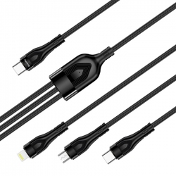 Кабель ColorWay Type-C - 3 в 1 Lightning + MicroUSB + Type-C 3A PD60W data 1.2 м (CW-CBPDU3060-BK) Black