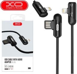 Кабель USB XO NB38 lightning 1m 2.4A with Audio adapter L-shape Black