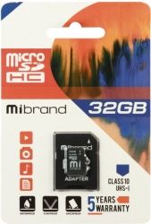 Карта памяти Mibrand microSDHC 32GB Class 10 UHS-1 + SD адаптер (MICDHU1/32GB-A)  Карта памяти Mibrand microSDHC 32GB Class 10 UHS-1 + SD адаптер (MICDHU1/32GB-A)