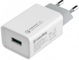 Сетевое зарядное устройство ColorWay 1 USB Quick Charge 3.0 (18W) (CW-CHS013Q-WT) White Сетевое зарядное устройство ColorWay 1 USB Quick Charge 3.0 (18W) (CW-CHS013Q-WT) White