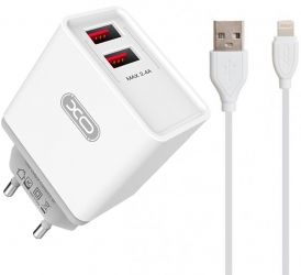 Сетевое зарядное устройство XO L31 2USB 2.4A Lightning USB White Сетевое зарядное устройство XO L31 2USB 2.4A Lightning USB White