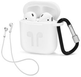 Чохол для навушників Apple AirPods Silicone Case with carbine + Straps White