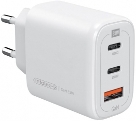 Сетевое зарядное устройство Intaleo TCG65GAN 65W GAN 2xUSB-C PD+USB-A QC 3.0 White