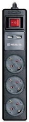 Фільтр живлення Real-El RS-3 USB Charge 1.8 м Black Фільтр живлення Real-El RS-3 USB Charge 1.8 м Black