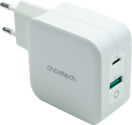 Мережевий зарядний пристрій Choetech GaN USB-A USB-C QC 3.0 PD 3.0 65W (PD8002) White  Мережевий зарядний пристрій Choetech GaN USB-A USB-C QC 3.0 PD 3.0 65W (PD8002) White