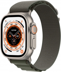Apple Watch Ultra GPS + Cellular, 49mm Titanium Case with Green Alpine Loop - Small (MNHJ3UL/A)