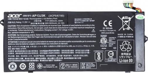 Аккумулятор для ноутбуков ACER Chromebook C720 (AP13J3K) 11.25V 45Wh (original) (NB410408)