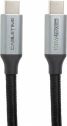 Kабель PowerPlant USB3.1, USB-C - USB-C, 10 Гбит/с, 100W, 20V/ 5A, 4K/ 60 Гц, 1 м (CA913312) Black/Grey  Kабель PowerPlant USB3.1, USB-C - USB-C, 10 Гбит/с, 100W, 20V/ 5A, 4K/ 60 Гц, 1 м (CA913312) Black/Grey