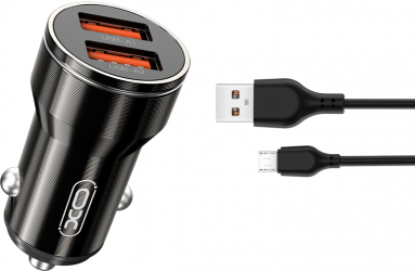 Автомобільний зарядний пристрій XO CC48 Metal Smart Car Charger 2USB 2.4A + microUSB cable Black Автомобільний зарядний пристрій XO CC48 Metal Smart Car Charger 2USB 2.4A + microUSB cable Black