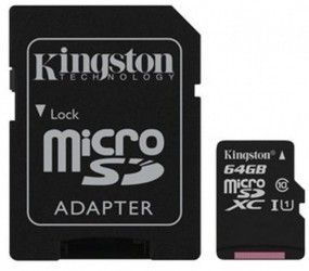 Карта памяти Kingston microSDXC 64GB Canvas Select Class 10 UHS-I U1 + SD-адаптер (SDCS/64GB) Карта памяти Kingston microSDXC 64GB Canvas Select Class 10 UHS-I U1 + SD-адаптер (SDCS/64GB)