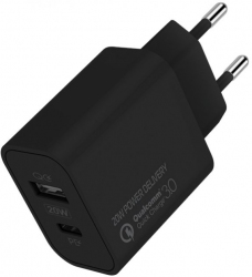 Сетевое зарядное устройство СolorWay (Type-C PD + USB QC3.0) (20W) V2 (CW-CHS025QPD-BK) Black