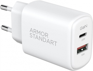 Сетевое зарядное устройство ArmorStandart Poweraze 20W GaN Type-C + USB-A (ARM87066) White
