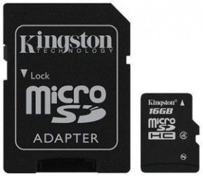 Карта памяти Kingston 16 GB microSD class 4 + SD Adapter SDC4/16GB Карта памяти Kingston 16 GB microSD class 4 + SD Adapter SDC4/16GB