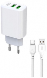 Сетевое зарядное устройство XO L85C 2USB 2.4A microUSB cable White Сетевое зарядное устройство XO L85C 2USB 2.4A microUSB cable White
