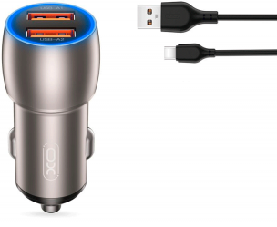 Автомобільний зарядний пристрій XO CC52 Metal Smart Car Charger 2USB 36W QC3.0 type-C cableTranish Автомобільний зарядний пристрій XO CC52 Metal Smart Car Charger 2USB 36W QC3.0 type-C cableTranish