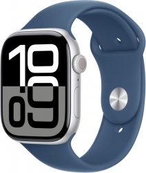 Apple Watch Series 10 GPS 46mm Silver Aluminium Case with Denim Sport Band - M/L (MWWM3QH/A)