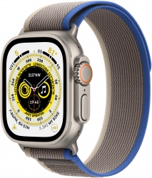 Apple Watch Ultra GPS + Cellular, 49mm Titanium Case with Blue/Gray Trail Loop - M/L (MQFV3UL/A)