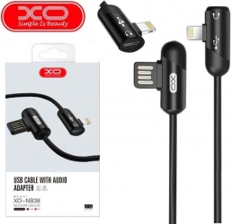 Кабель USB XO NB38 lightning 1m 2.4A with Audio adapter L-shape Black (115218) - Уцінка Кабель USB XO NB38 lightning 1m 2.4A with Audio adapter L-shape Black (115218) - Уцінка