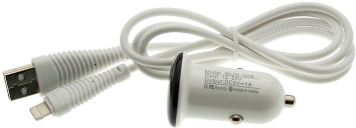 Автомобильное зарядное устройство WUW T21 1USB 1A + lightning cable White (113969) - Уценка Автомобильное зарядное устройство WUW T21 1USB 1A + lightning cable White (113969) - Уценка