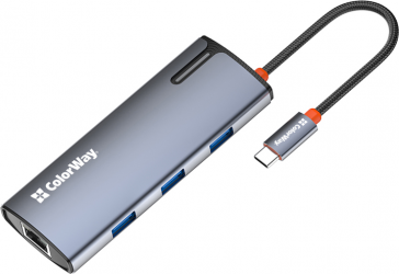 USB-хаб СolorWay USB-C 6-в-1 Type C PD 100W/USB3.0х3/USB2.0/RJ45 (CW-HUB03) USB-хаб СolorWay USB-C 6-в-1 Type C PD 100W/USB3.0х3/USB2.0/RJ45 (CW-HUB03)