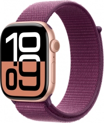 Apple Watch Series 10 GPS 46mm Rose Gold Aluminium Case with Plum Sport Loop (MWWV3QH/A)