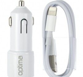 Автомобильное зарядное устройство Optima 2.1A 2USB + Кабель USB iPhone 4 Автомобильное зарядное устройство Optima 2.1A 2USB + Кабель USB iPhone 4