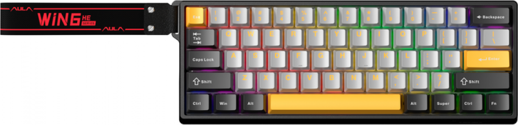 Клавиатура проводная Aula WIN60 HE Max Magnetic Switch Black/Grey/Yellow  Клавиатура проводная Aula WIN60 HE Max Magnetic Switch Black/Grey/Yellow