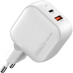 Сетевое зарядное устройство Intaleo 48W GaN USB-C PD 3.0 + USB-A QC 3.0 (TCGQPD482) White