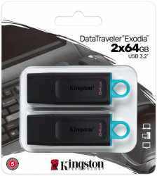 USB флеш накопичувач Kingston DataTraveler Exodia 2x64GB USB 3.2 Gen 1 (DTX/64GB-2P) Black/Blue 
