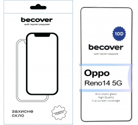 Захисне скло BeCover для Oppo Reno14 5G 10D (713932) Black Захисне скло BeCover для Oppo Reno14 5G 10D (713932) Black
